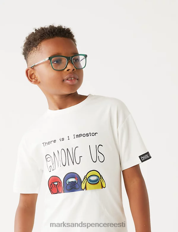 Riietus ee Marks & Spencer lapsed puhas puuvill meie seas t-särk valge segu NZTRN8595