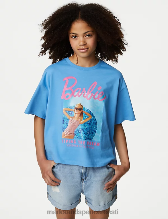 Riietus ee Marks & Spencer lapsed puhtast puuvillast Barbie T-särk sinine NZTRN8938