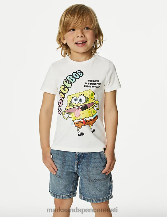 Riietus ee Marks & Spencer lapsed puhtast puuvillast Spongebob squarepants print t-särk valge segu NZTRN8383