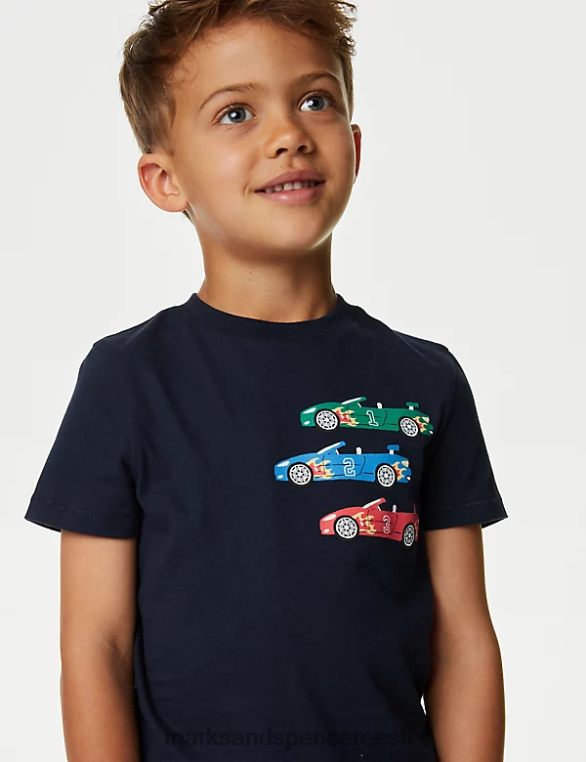 Riietus ee Marks & Spencer lapsed puhtast puuvillast auto T-särk merevägi NZTRN7826