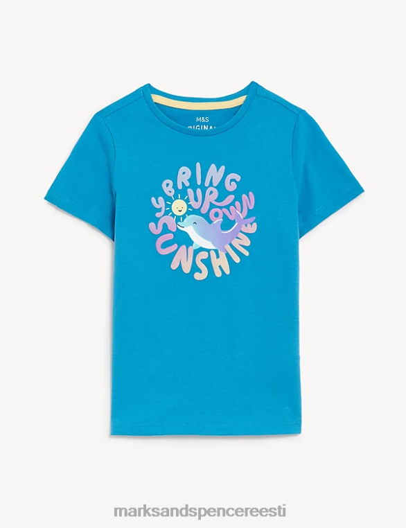 Riietus ee Marks & Spencer lapsed puhtast puuvillast delfiini t-särk aqua NZTRN9629