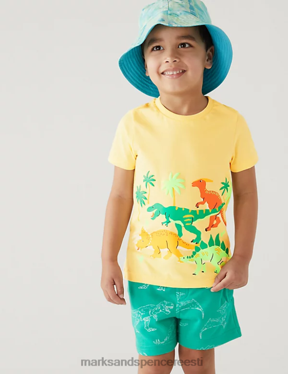 Riietus ee Marks & Spencer lapsed puhtast puuvillast dinosauruse mustriga T-särk kollane NZTRN8030
