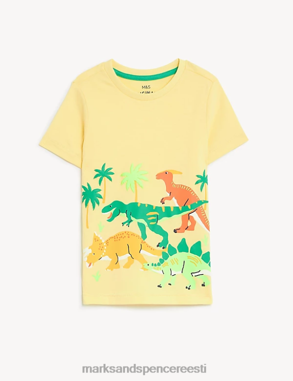 Riietus ee Marks & Spencer lapsed puhtast puuvillast dinosauruse mustriga T-särk kollane NZTRN8030