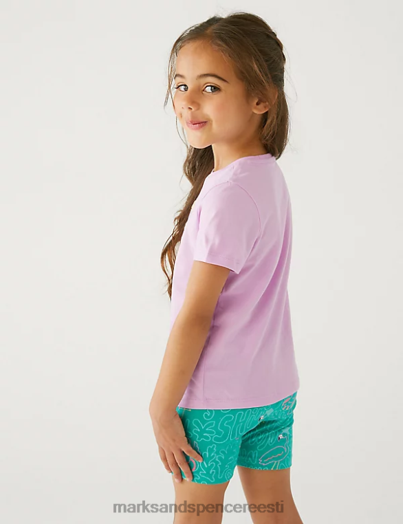 Riietus ee Marks & Spencer lapsed puhtast puuvillast flamingo T-särk lilla NZTRN9604