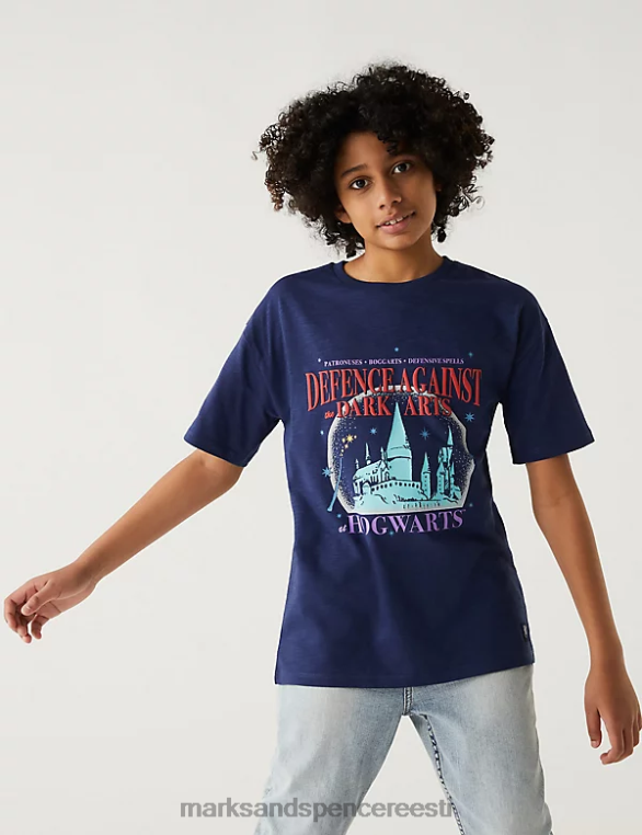 Riietus ee Marks & Spencer lapsed puhtast puuvillast harry potteri tumedate kunstide t-särk indigo NZTRN8099