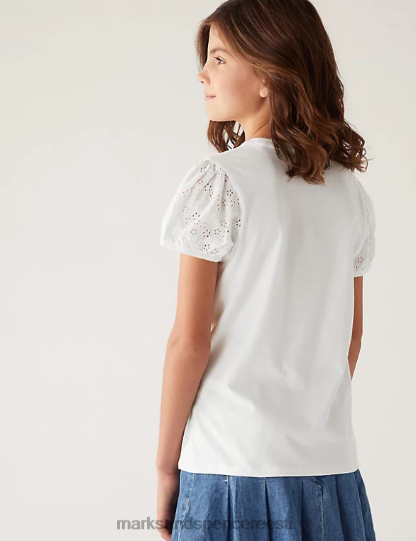 Riietus ee Marks & Spencer lapsed puhtast puuvillast lilleline T-särk valge NZTRN9187