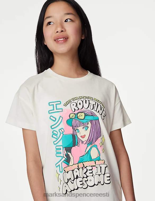 Riietus ee Marks & Spencer lapsed puhtast puuvillast manga graafiline T-särk elevandiluust NZTRN9175