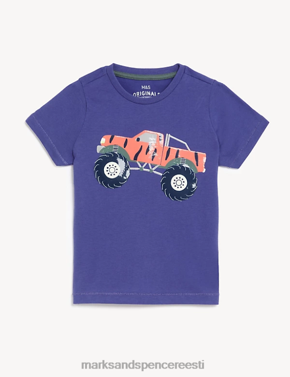 Riietus ee Marks & Spencer lapsed puhtast puuvillast monster truck T-särk sinine NZTRN8089