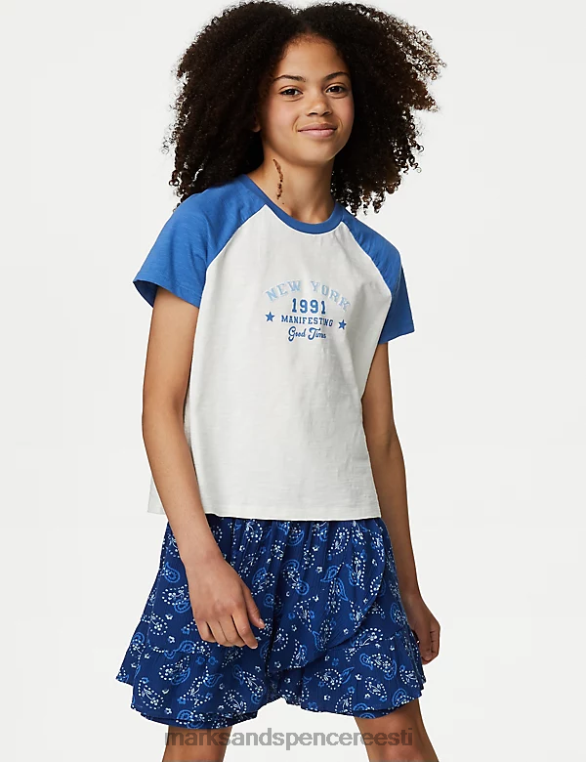 Riietus ee Marks & Spencer lapsed puhtast puuvillast new yorki loosungiga t-särk elevandiluu segu NZTRN9344