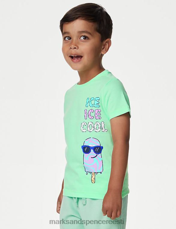 Riietus ee Marks & Spencer lapsed puhtast puuvillast slogan t-särk roheline NZTRN8146