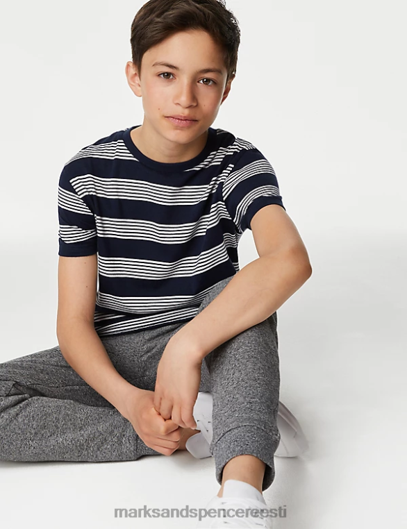 Riietus ee Marks & Spencer lapsed puhtast puuvillast triibuline T-särk merevägi NZTRN8611