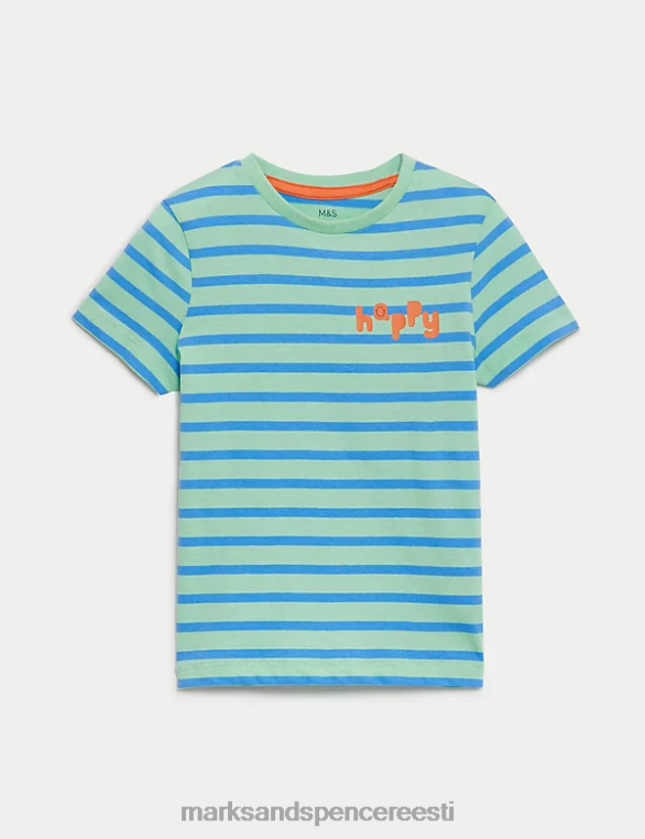 Riietus ee Marks & Spencer lapsed puhtast puuvillast triibuline T-särk roheline segu NZTRN8084