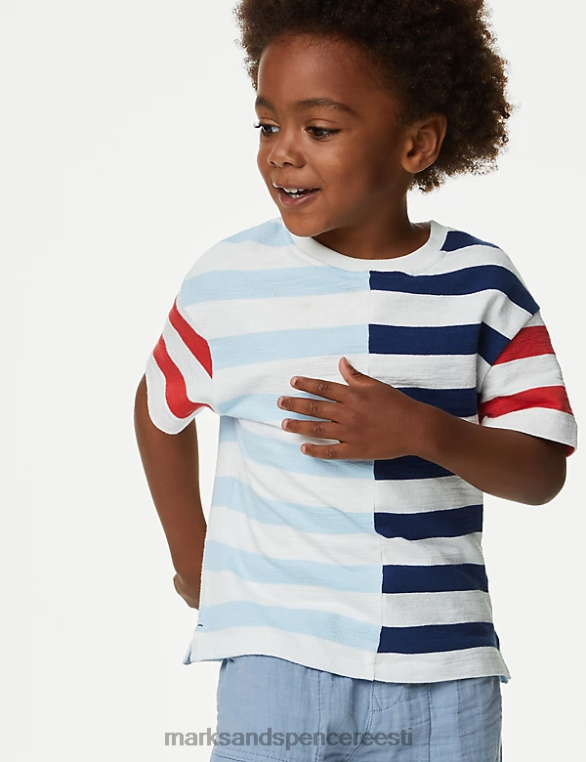 Riietus ee Marks & Spencer lapsed puhtast puuvillast triibuline T-särk sinine segu NZTRN7869