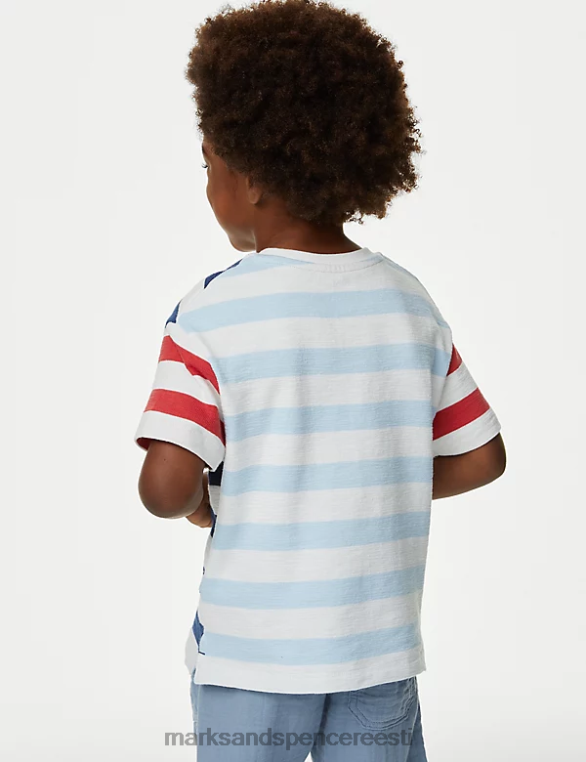 Riietus ee Marks & Spencer lapsed puhtast puuvillast triibuline T-särk sinine segu NZTRN7869