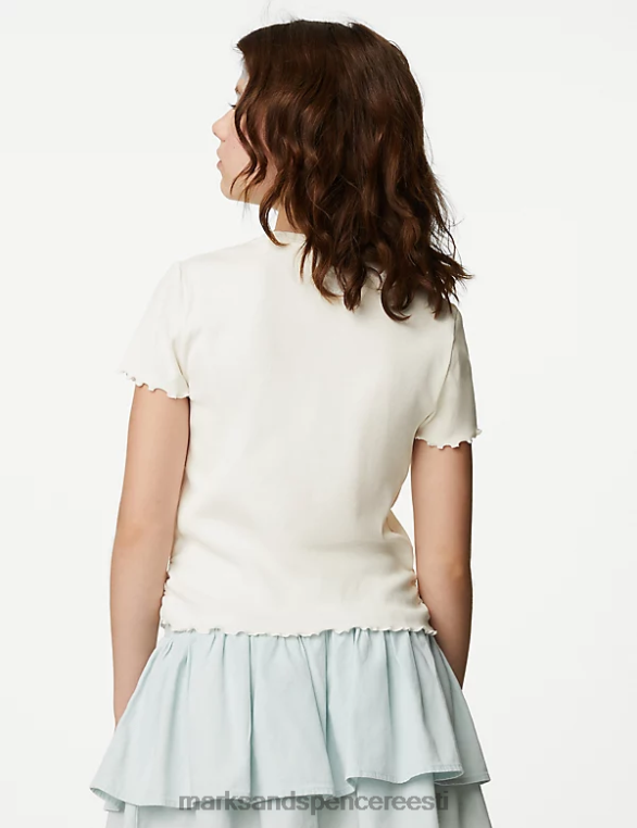 Riietus ee Marks & Spencer lapsed puuvillane rikas rusikas t-särk elevandiluu segu NZTRN9381