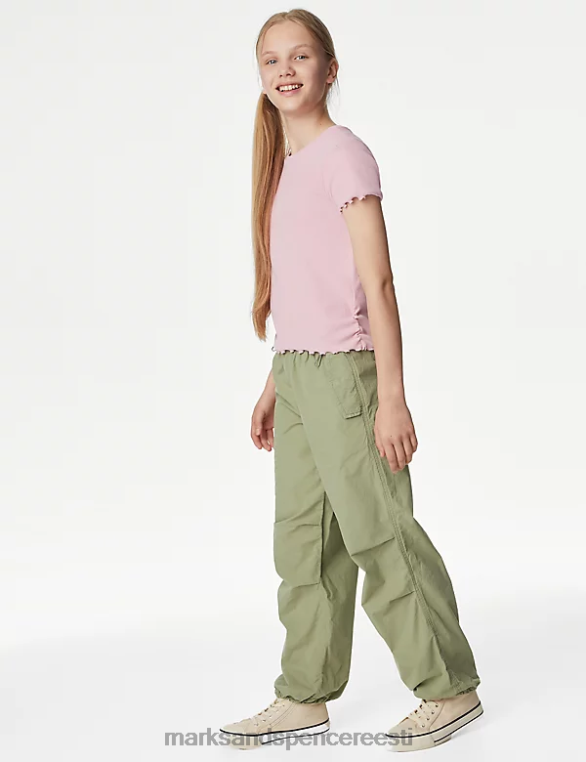 Riietus ee Marks & Spencer lapsed puuvillane rikas rusikas t-särk roosa NZTRN9380