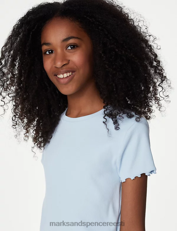 Riietus ee Marks & Spencer lapsed puuvillane rikas rusikas t-särk sinine NZTRN9382