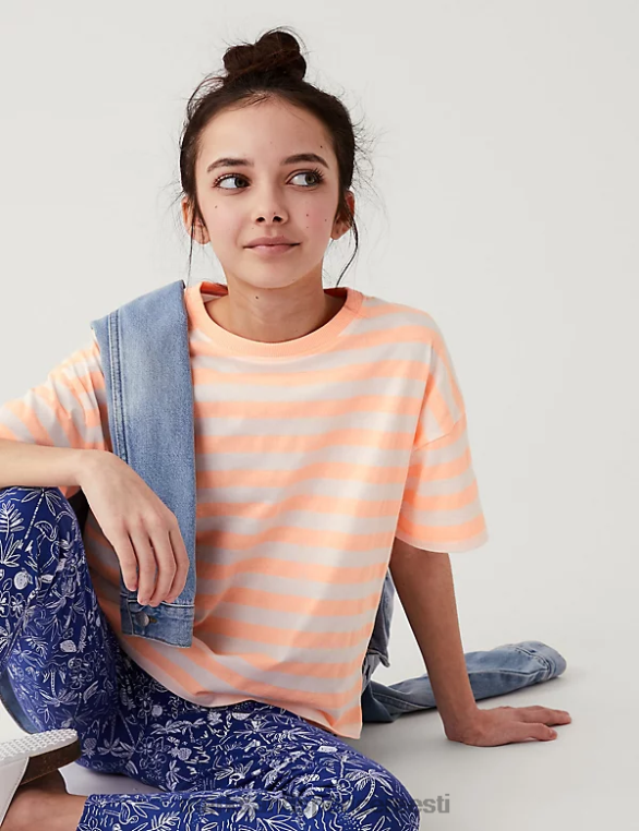 Riietus ee Marks & Spencer lapsed puuvillane rikkaliku triibuga T-särk korallid NZTRN9447