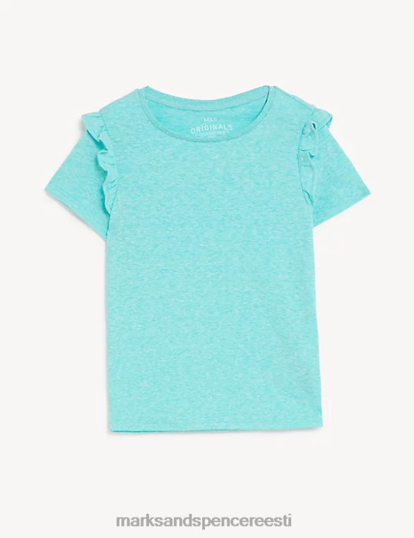 Riietus ee Marks & Spencer lapsed puuvillasegune frill T-särk aqua NZTRN9652