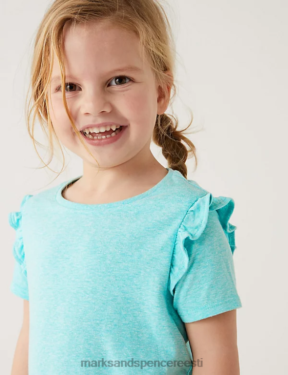 Riietus ee Marks & Spencer lapsed puuvillasegune frill T-särk aqua NZTRN9652