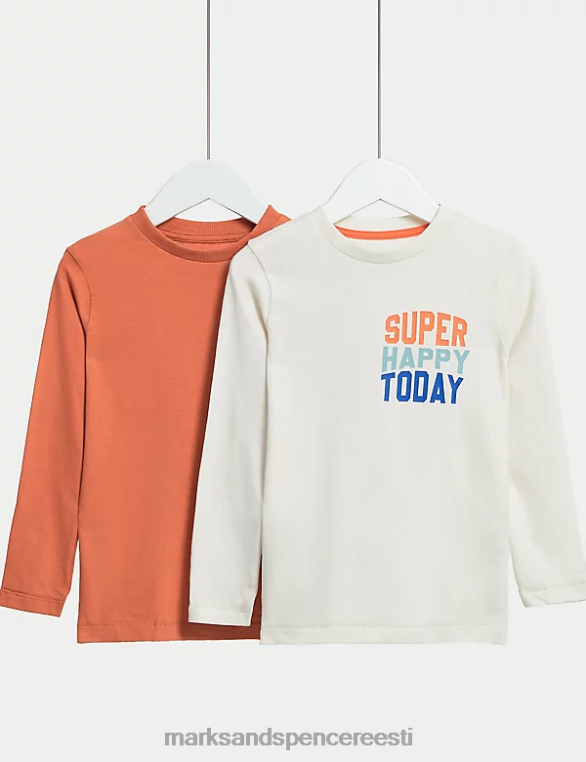 Riietus ee Marks & Spencer lapsed 2pk pure cotton happy slogan & plain tops Calico segu NZTRN7888