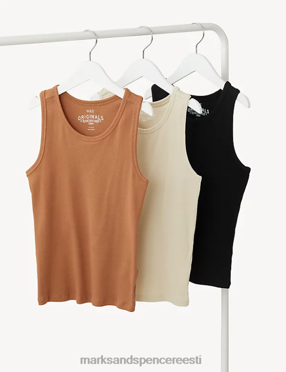 Riietus ee Marks & Spencer lapsed 3pk puuvillast rikkaliku soonikuga vestid multi/neutraalne NZTRN9874