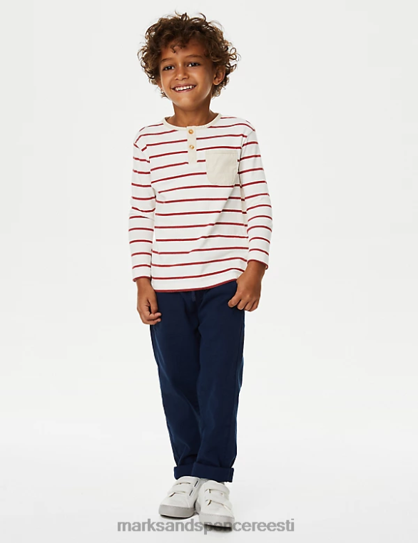 Riietus ee Marks & Spencer lapsed puhtast puuvillast bretoontriibuline henley top punane segu NZTRN7848