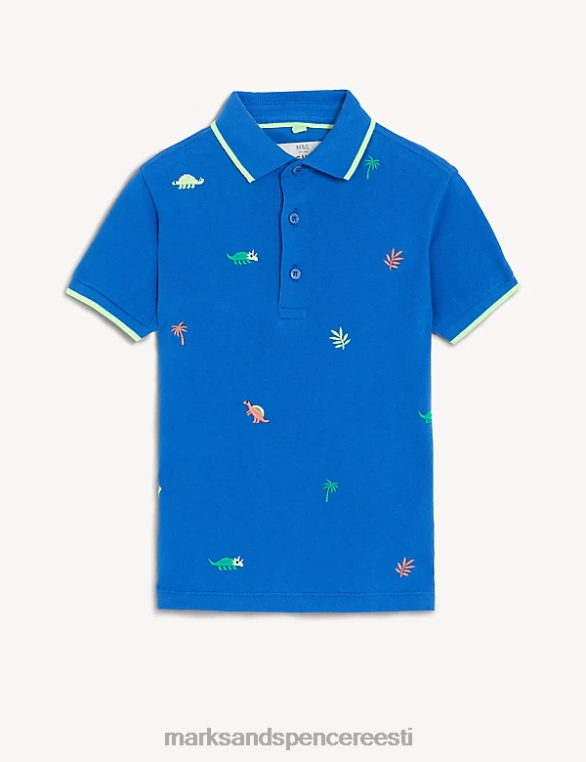 Riietus ee Marks & Spencer lapsed puhtast puuvillast dinosauruse polosärk sinine segu NZTRN8375