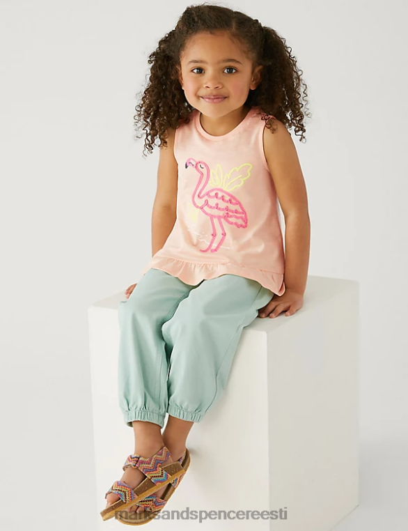 Riietus ee Marks & Spencer lapsed puhtast puuvillast flamingoprinteriga topp hele virsik NZTRN9584
