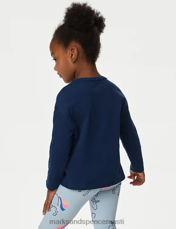 Riietus ee Marks & Spencer lapsed puhtast puuvillast ükssarviku mustriga littertops indigo NZTRN9026