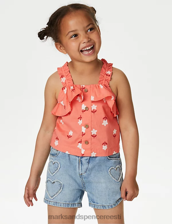 Riietus ee Marks & Spencer lapsed puhtast puuvillast lilleline rihmaga topp punane NZTRN9661