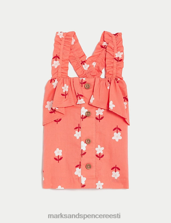 Riietus ee Marks & Spencer lapsed puhtast puuvillast lilleline rihmaga topp punane NZTRN9661