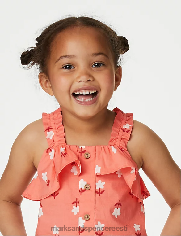 Riietus ee Marks & Spencer lapsed puhtast puuvillast lilleline rihmaga topp punane NZTRN9661