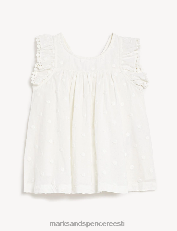 Riietus ee Marks & Spencer lapsed puhtast puuvillast täpiline top elevandiluust NZTRN8213