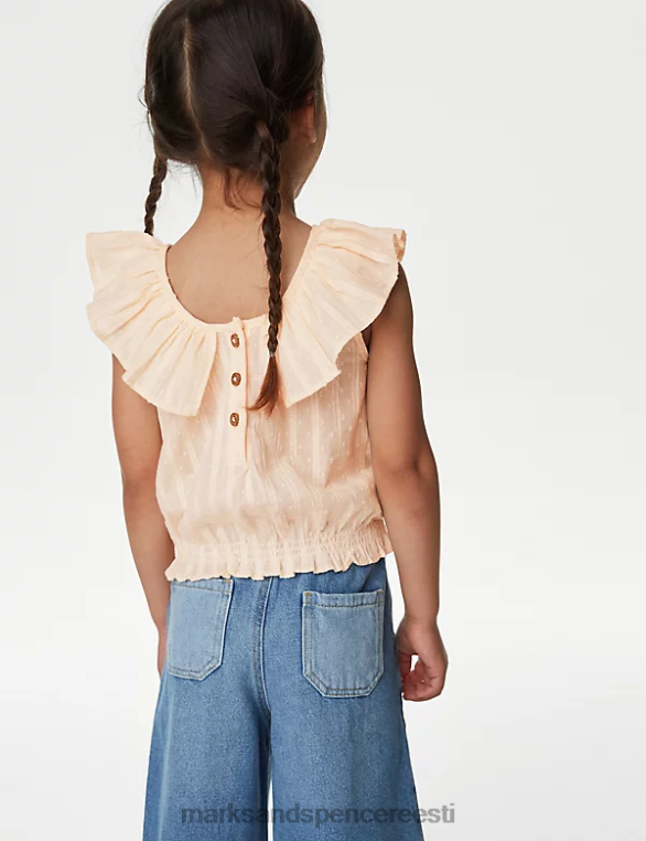 Riietus ee Marks & Spencer lapsed puhtast puuvillast tikitud lilleline topp hele virsik NZTRN9334
