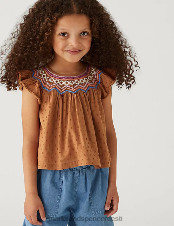 Riietus ee Marks & Spencer lapsed puhtast puuvillast tikitud top vürtsi NZTRN9698