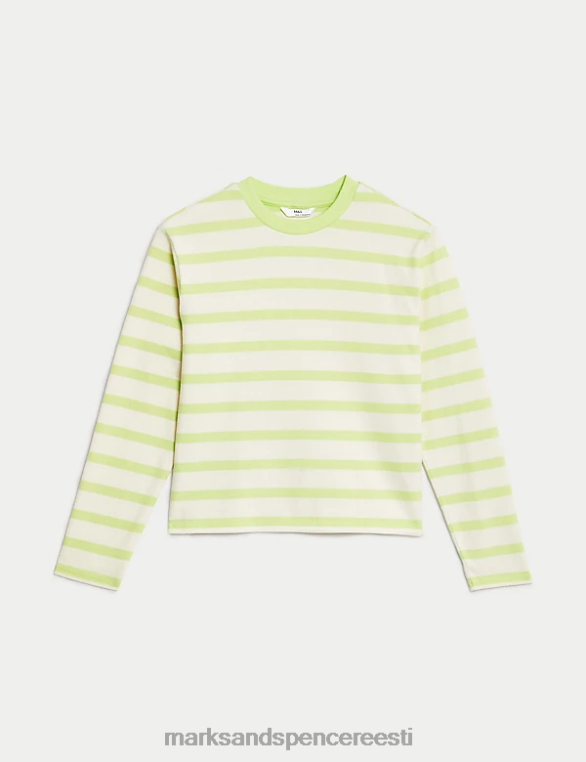 Riietus ee Marks & Spencer lapsed puhtast puuvillast triibuline topp laimi segu NZTRN9286