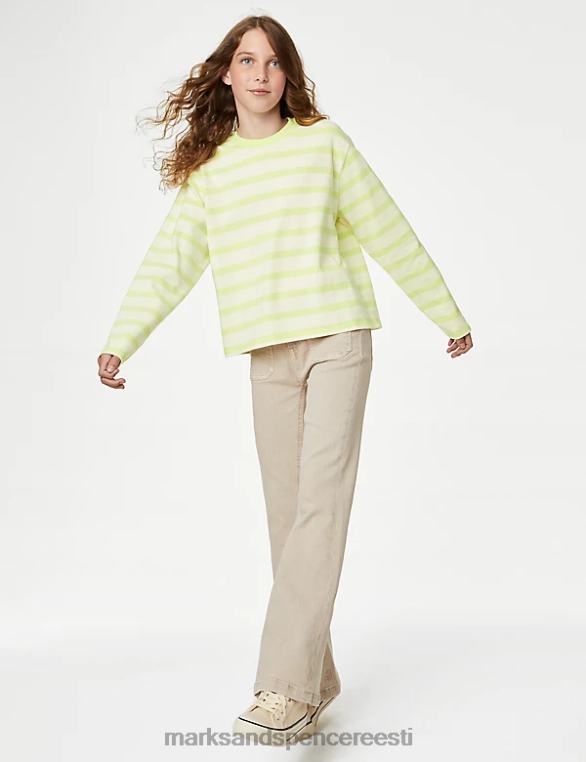 Riietus ee Marks & Spencer lapsed puhtast puuvillast triibuline topp laimi segu NZTRN9286