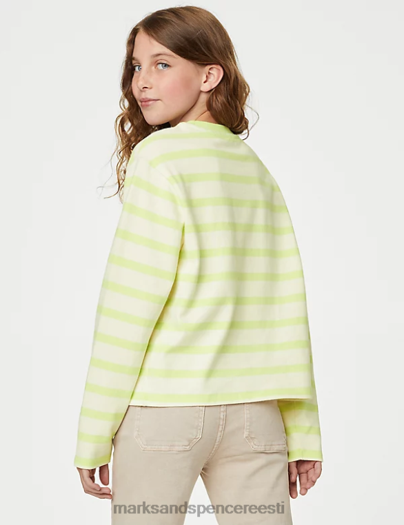 Riietus ee Marks & Spencer lapsed puhtast puuvillast triibuline topp laimi segu NZTRN9286