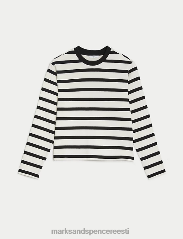 Riietus ee Marks & Spencer lapsed puhtast puuvillast triibuline topp must segu NZTRN9006