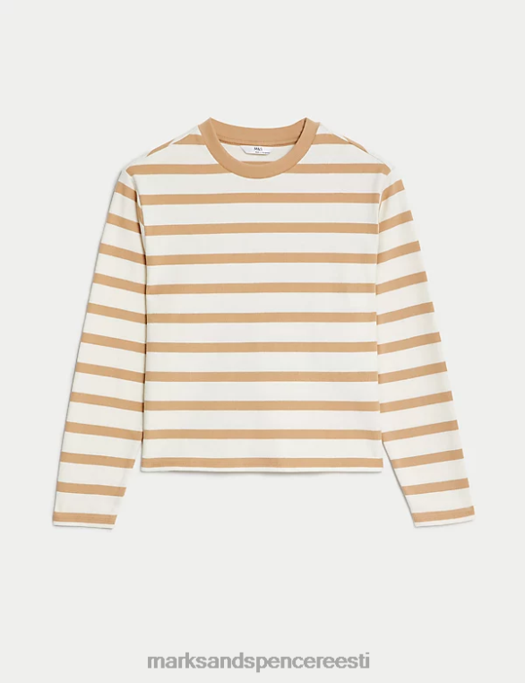 Riietus ee Marks & Spencer lapsed puhtast puuvillast triibuline topp pruun segu NZTRN9287