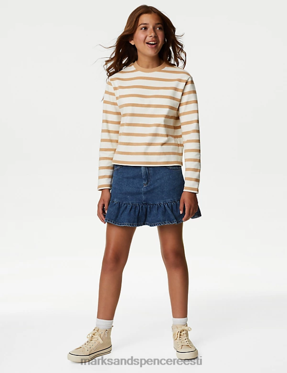 Riietus ee Marks & Spencer lapsed puhtast puuvillast triibuline topp pruun segu NZTRN9287