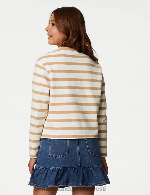 Riietus ee Marks & Spencer lapsed puhtast puuvillast triibuline topp pruun segu NZTRN9287