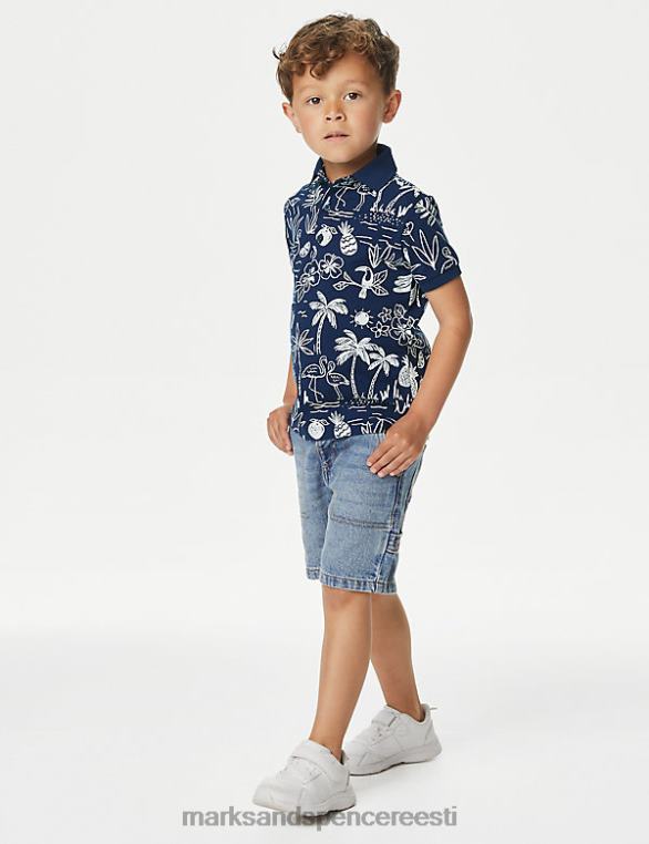 Riietus ee Marks & Spencer lapsed puhtast puuvillast troopilise mustriga polosärk indigo segu NZTRN8114