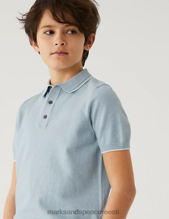 Riietus ee Marks & Spencer lapsed puuvillast rikkalikult kootud polosärk kahvatusinine NZTRN7949
