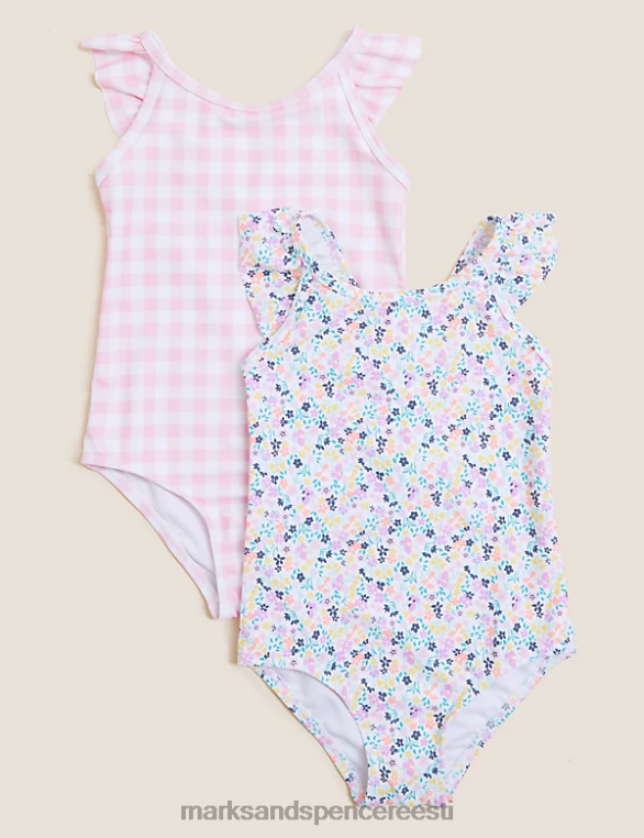 Riietus ee Marks & Spencer lapsed 2pk ditsy ja gingham ujumistrikood roosa NZTRN7719