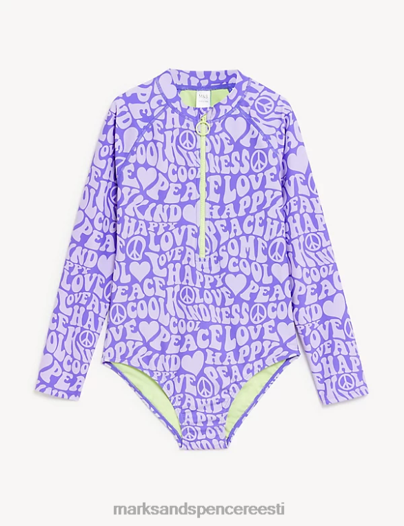 Riietus ee Marks & Spencer lapsed retromustriga pikkade varrukatega ujumistrikoo lilla NZTRN9911
