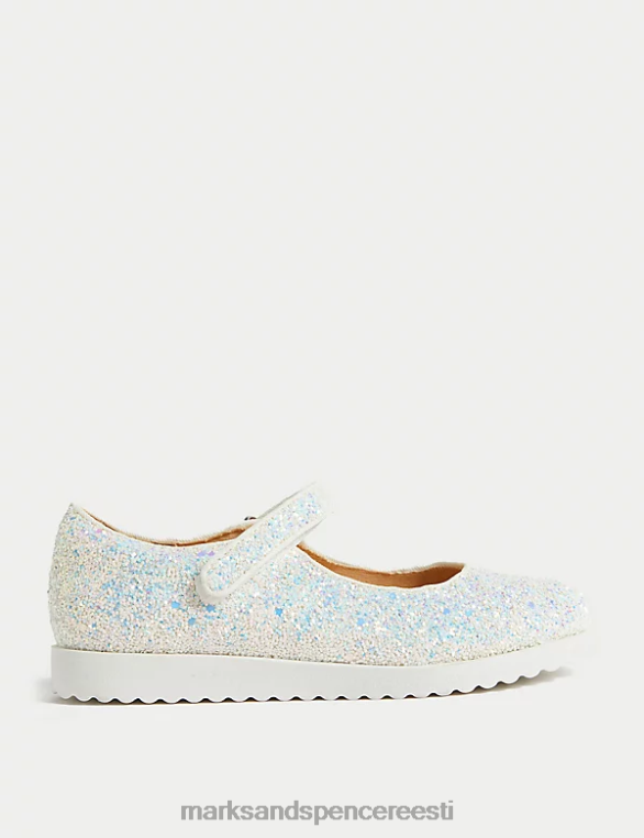 jalatsid ee Marks & Spencer lapsed glitter riptape mary jane kingad valge NZTRN9775