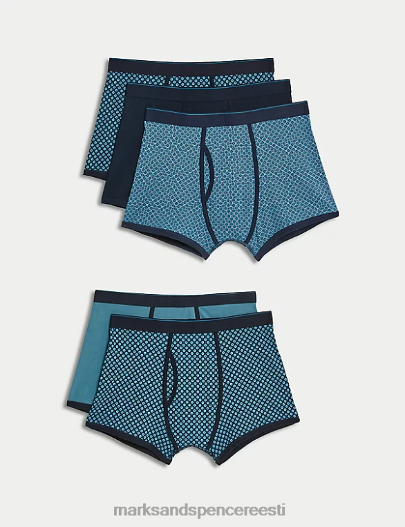 Riietus ee Marks & Spencer mehed 5pk puuvillarikkad lahedad ja värsked kohvrid keskmine türkiissinine NZTRN4748