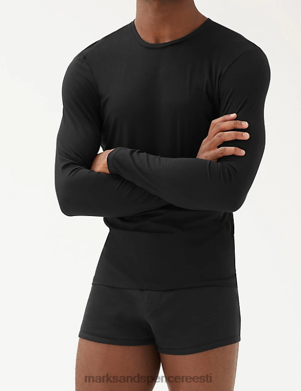 Riietus ee Marks & Spencer mehed supima puuvillasegu pikkade varrukatega vest must NZTRN6528